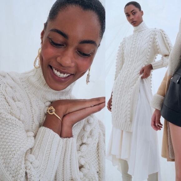 Ulla Johnson Frida Cable Knit Wool Turtleneck Tunic Sweater Cream XS/S - Picture 13 of 15